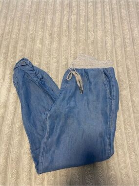 Splendid Blue Chambray Jogger Pants with Gray Ribbed Waistband